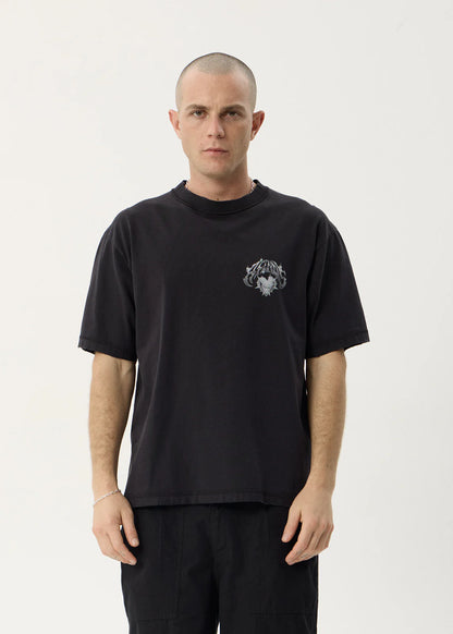 AFENDS Mens Scorpius - Heavyweight Boxy Tee - Stone Black