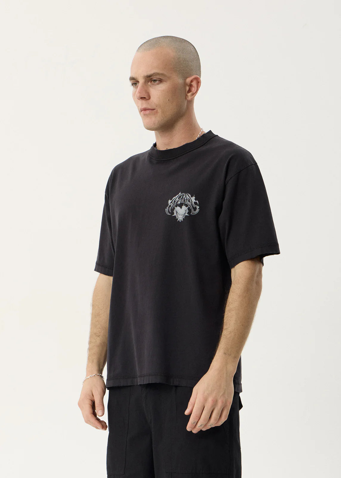 AFENDS Mens Scorpius - Heavyweight Boxy Tee - Stone Black