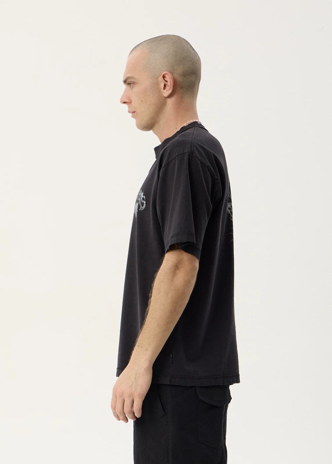 AFENDS Mens Scorpius - Heavyweight Boxy Tee - Stone Black