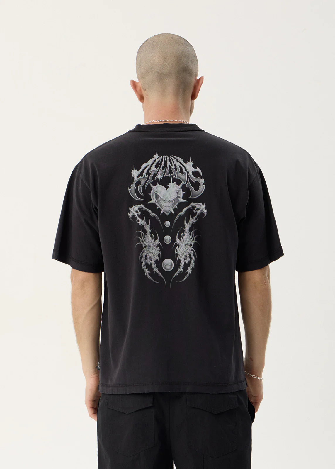 AFENDS Mens Scorpius - Heavyweight Boxy Tee - Stone Black