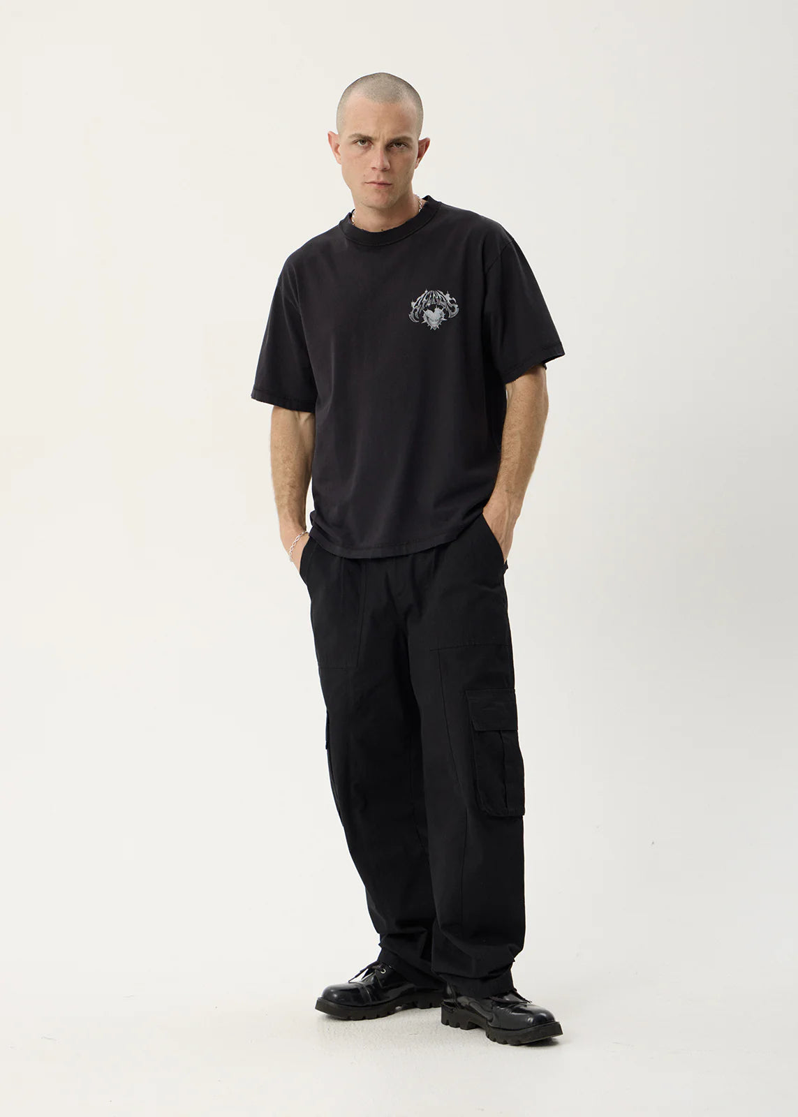 AFENDS Mens Scorpius - Heavyweight Boxy Tee - Stone Black