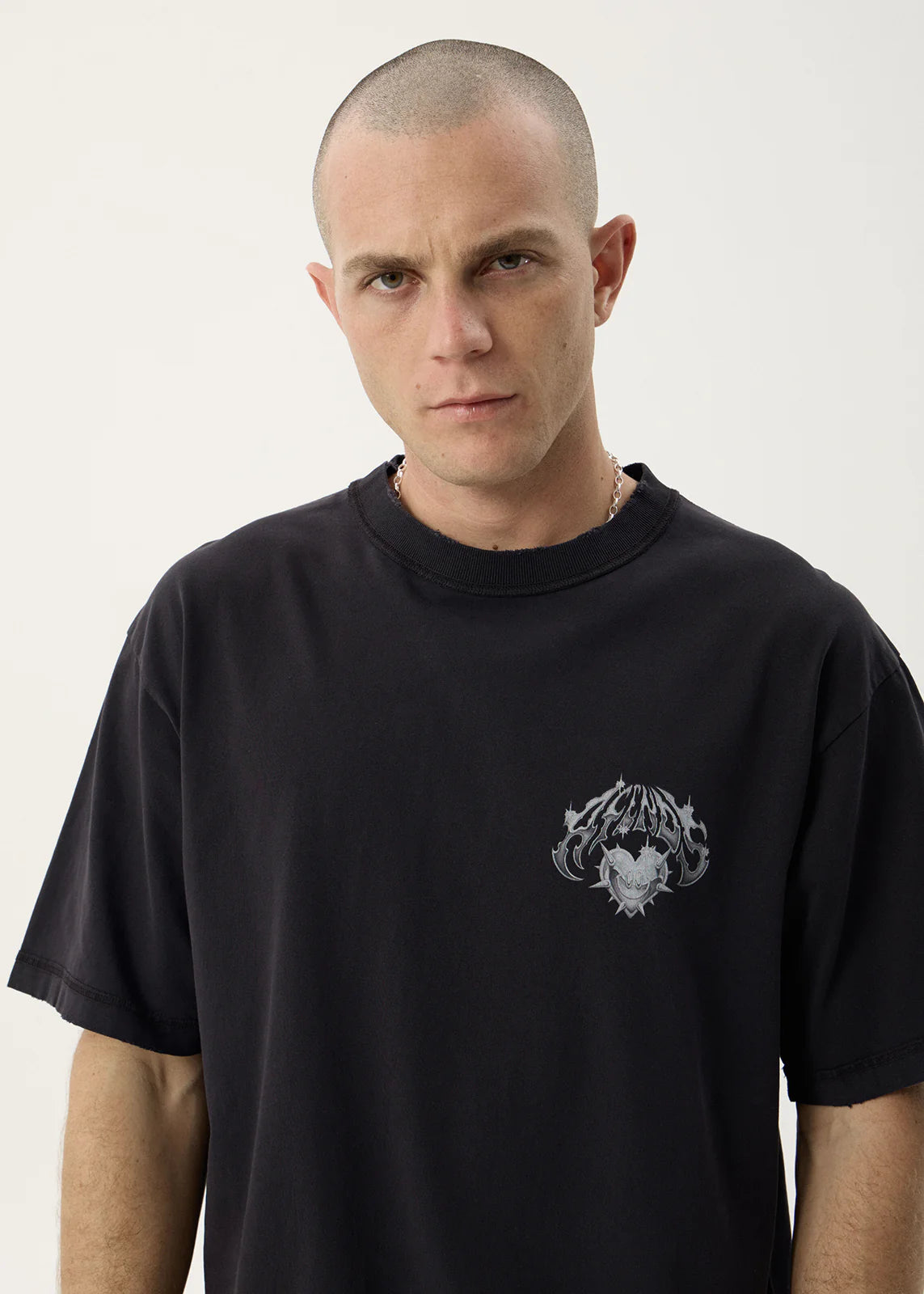 AFENDS Mens Scorpius - Heavyweight Boxy Tee - Stone Black