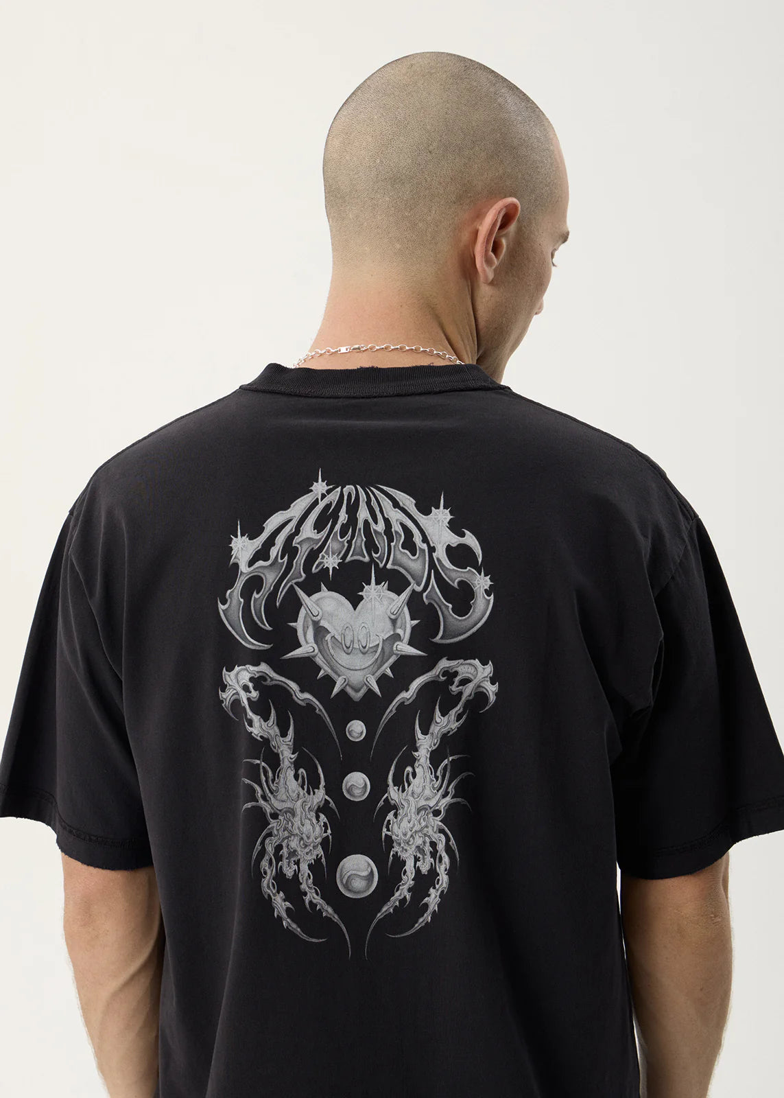AFENDS Mens Scorpius - Heavyweight Boxy Tee - Stone Black