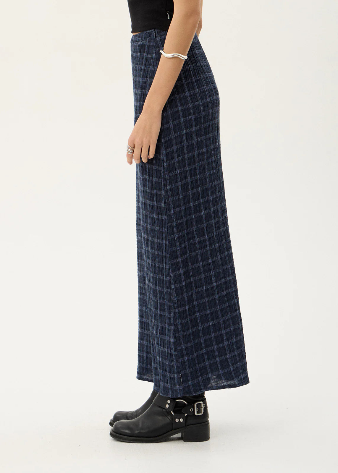 AFENDS Womens Lita - Seersucker Maxi Skirt - Thea Midnight Check