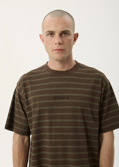 AFENDS Mens Eureka - Boxy Tee - Coffee Stripe