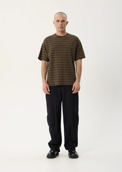 AFENDS Mens Eureka - Boxy Tee - Coffee Stripe