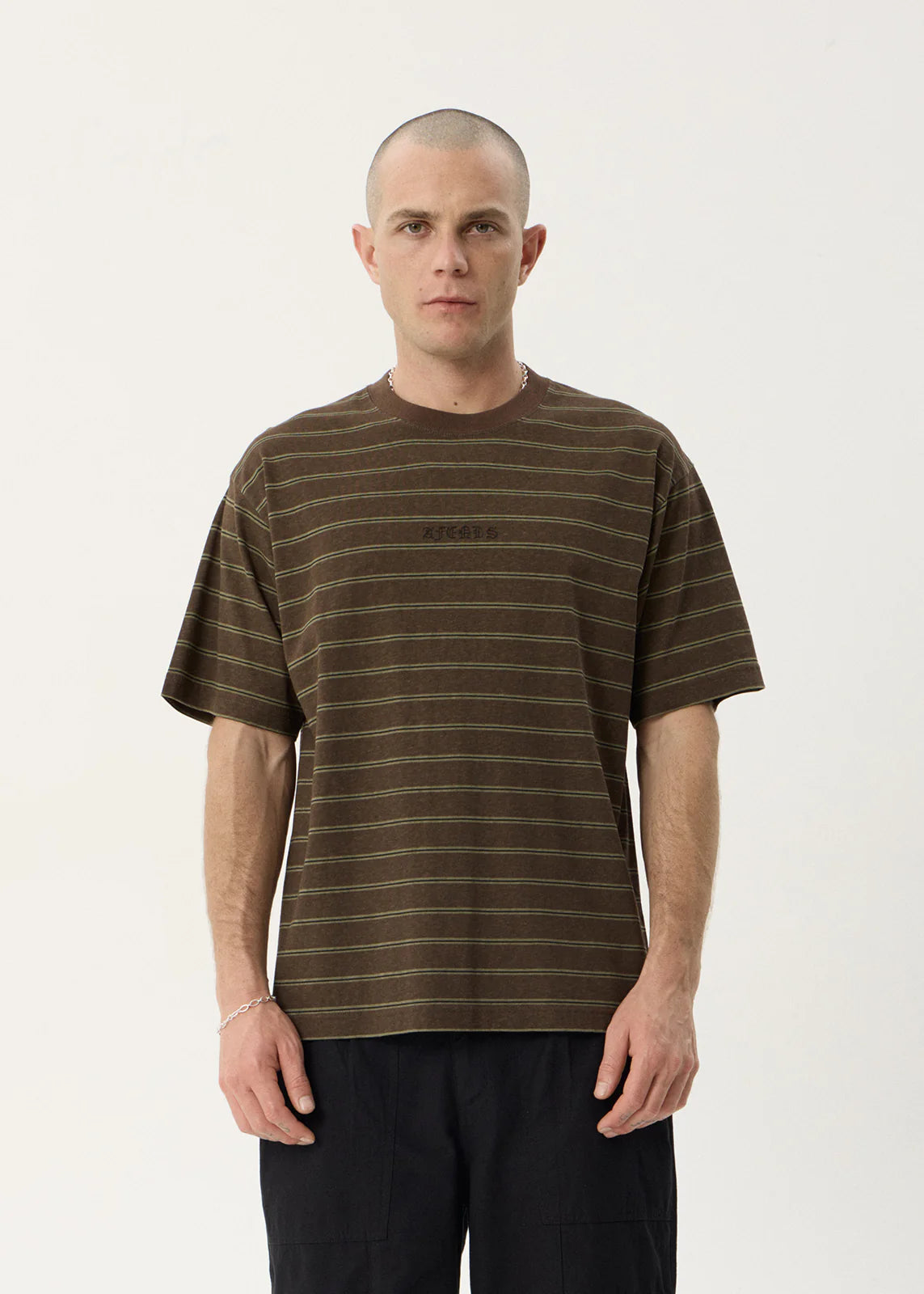 AFENDS Mens Eureka - Boxy Tee - Coffee Stripe