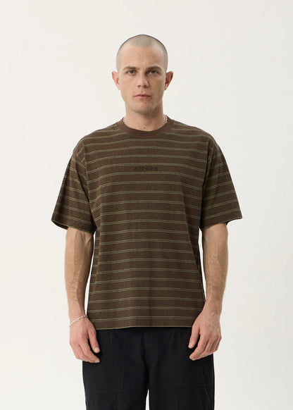 AFENDS Mens Eureka - Boxy Tee - Coffee Stripe