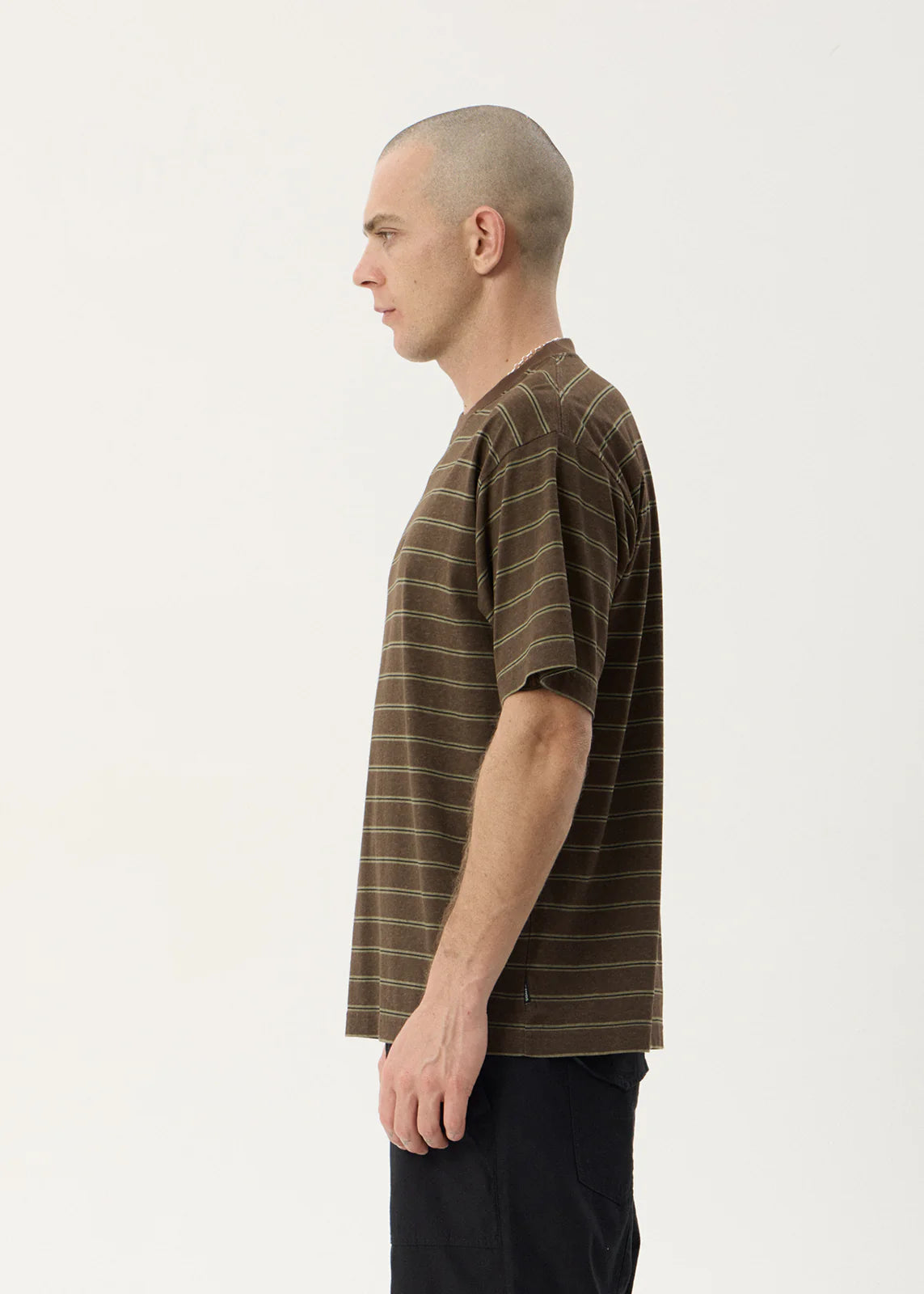 AFENDS Mens Eureka - Boxy Tee - Coffee Stripe