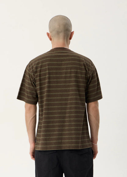 AFENDS Mens Eureka - Boxy Tee - Coffee Stripe