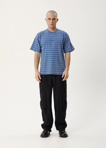 AFENDS Mens Eureka - Boxy Tee - Slate Blue Stripe