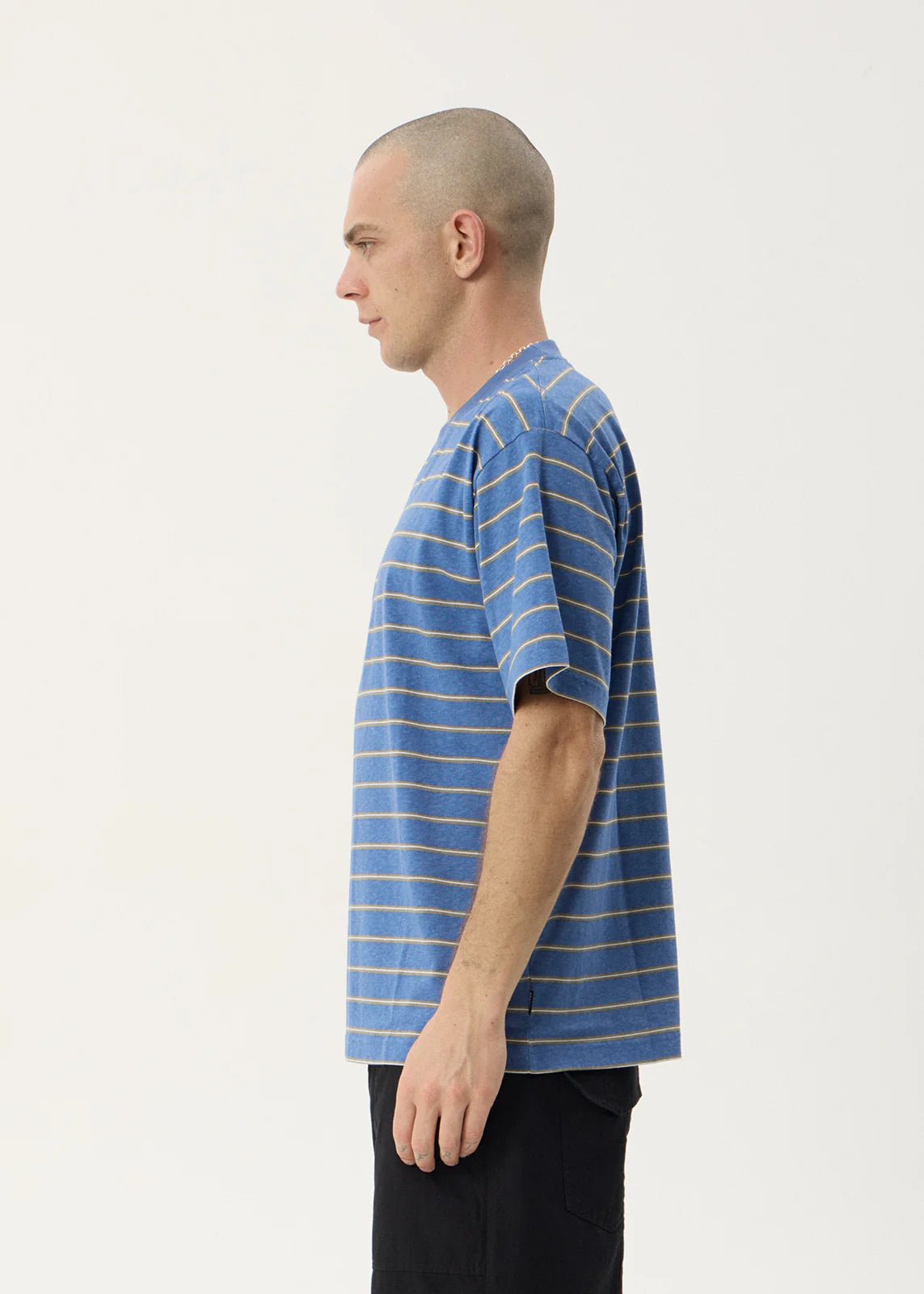 AFENDS Mens Eureka - Boxy Tee - Slate Blue Stripe