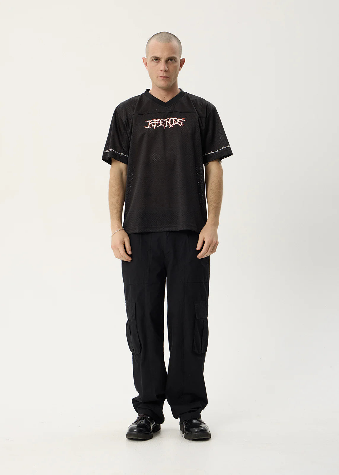 AFENDS Mens Nationals - Mesh Jersey Boxy Tee - Black