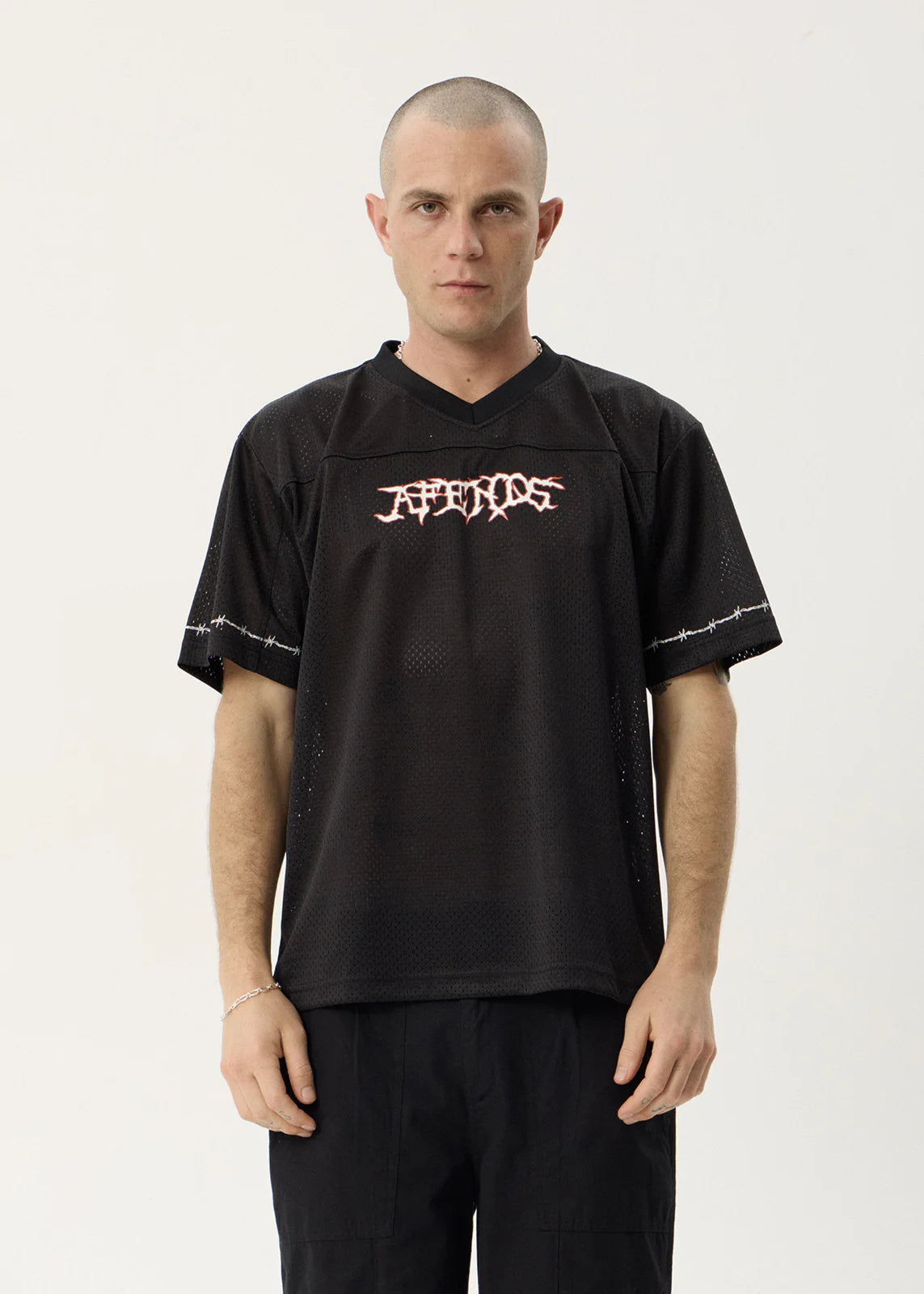 AFENDS Mens Nationals - Mesh Jersey Boxy Tee - Black
