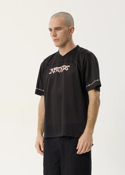 AFENDS Mens Nationals - Mesh Jersey Boxy Tee - Black