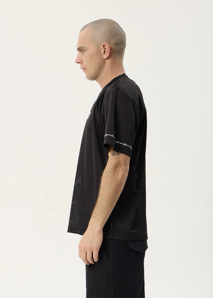 AFENDS Mens Nationals - Mesh Jersey Boxy Tee - Black