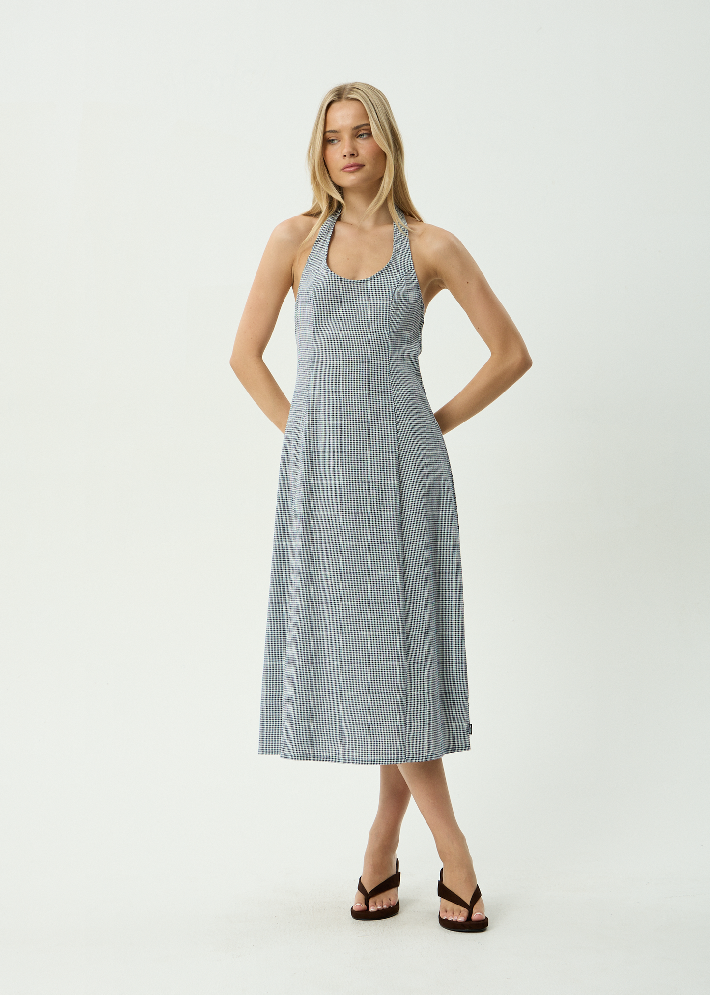 AFENDS Womens Maya - Midi Dress - Indy Navy Check
