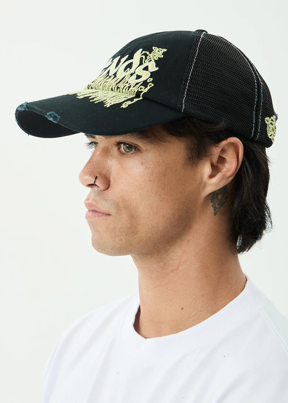AFENDS Mens Pent-A-Gone - Six Panel Mesh Cap - Stone Black