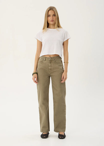 AFENDS Womens Bella - Denim Wide Leg Jean - Washed Olive