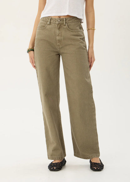 AFENDS Womens Bella - Denim Wide Leg Jean - Washed Olive
