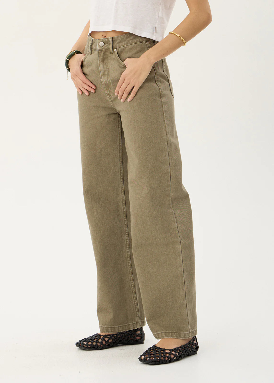 AFENDS Womens Bella - Denim Wide Leg Jean - Washed Olive