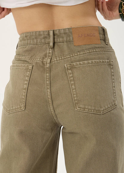 AFENDS Womens Bella - Denim Wide Leg Jean - Washed Olive