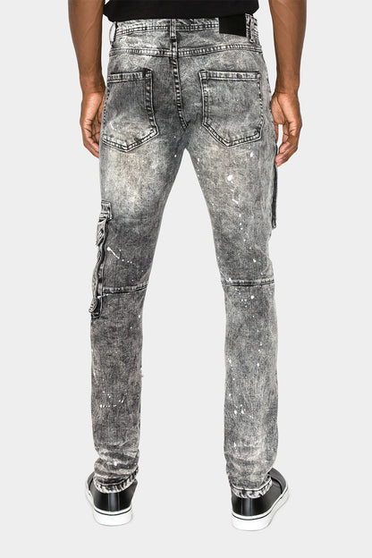 Two Tone Cargo Pocket Denim Jeans