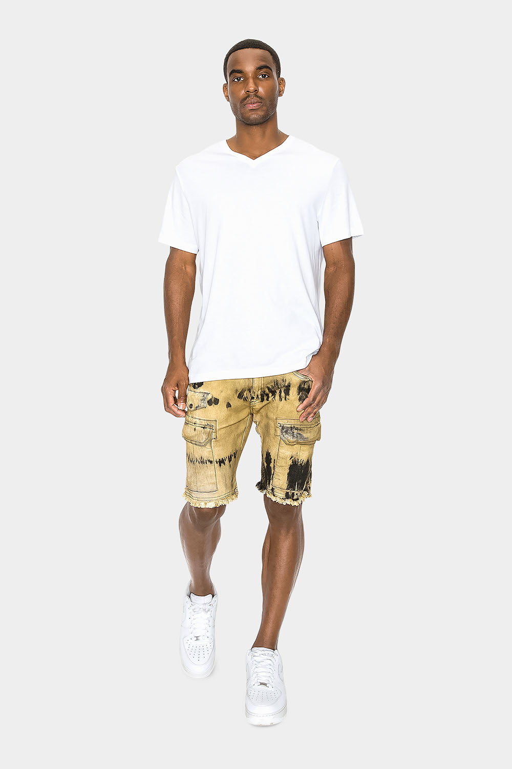 Slim Fit Dyed Cargo Denim Shorts