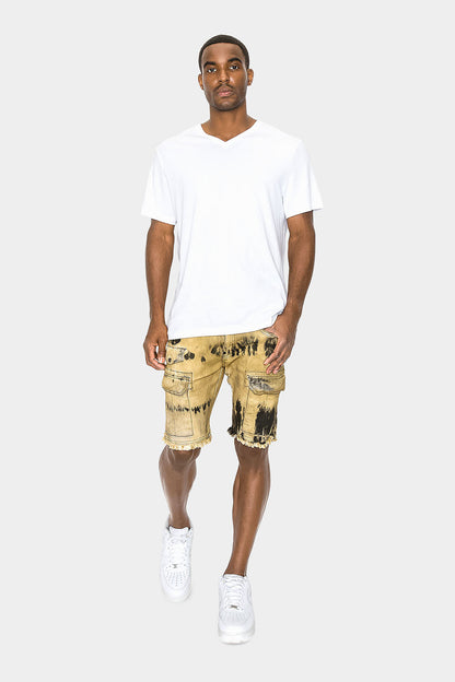 Slim Fit Dyed Cargo Denim Shorts
