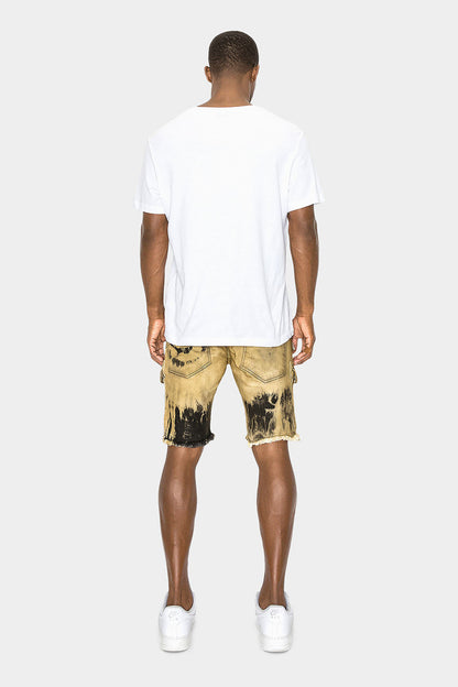 Slim Fit Dyed Cargo Denim Shorts