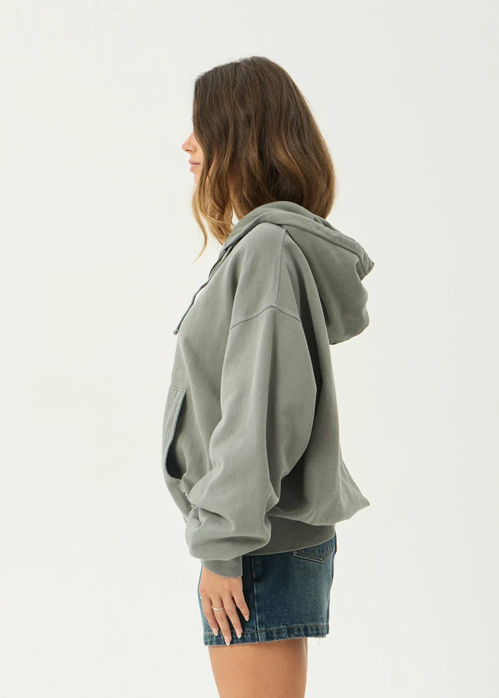 AFENDS Mens Genesis - Boxy Zip Hood - Washed Sycamore