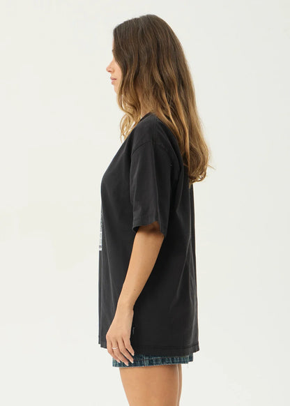 AFENDS Mens Research - Heavyweight Boxy Tee - Stone Black