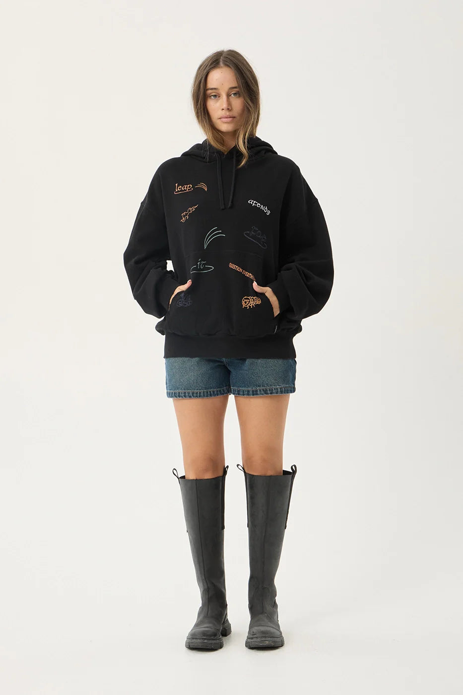 AFENDS Mens Leap - Boxy Pull On Hood - Black