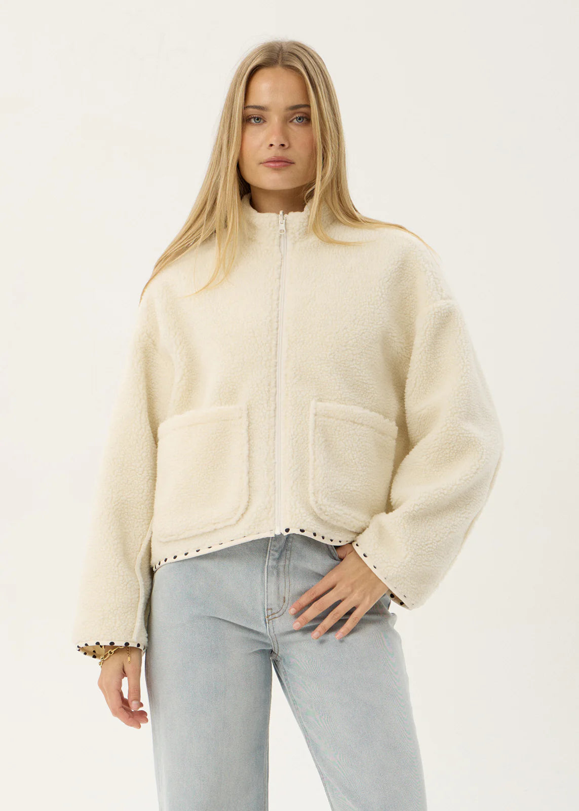 AFENDS Womens Berlin - Reversible Polar Fleece Jacket - Moonbeam