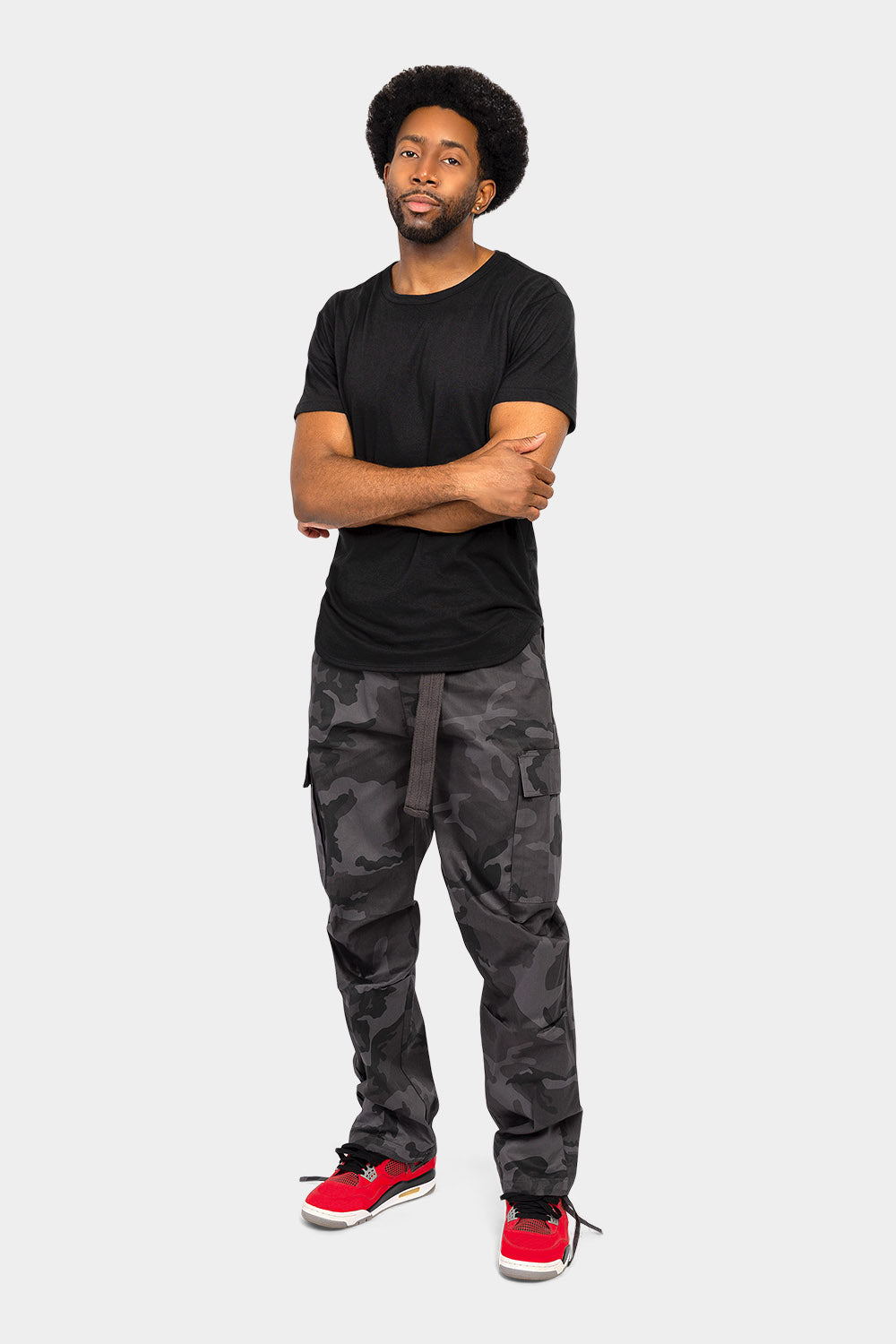 Essential Canvas Cargo Camo Pants with Belt