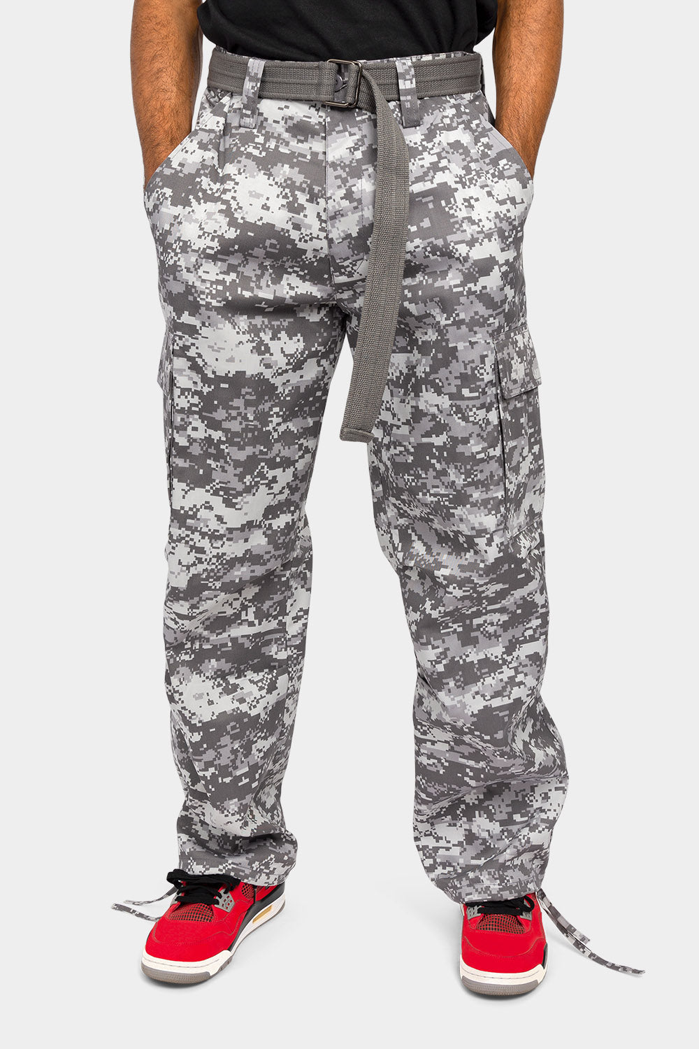 Essential Canvas Cargo Camo Pants with Belt