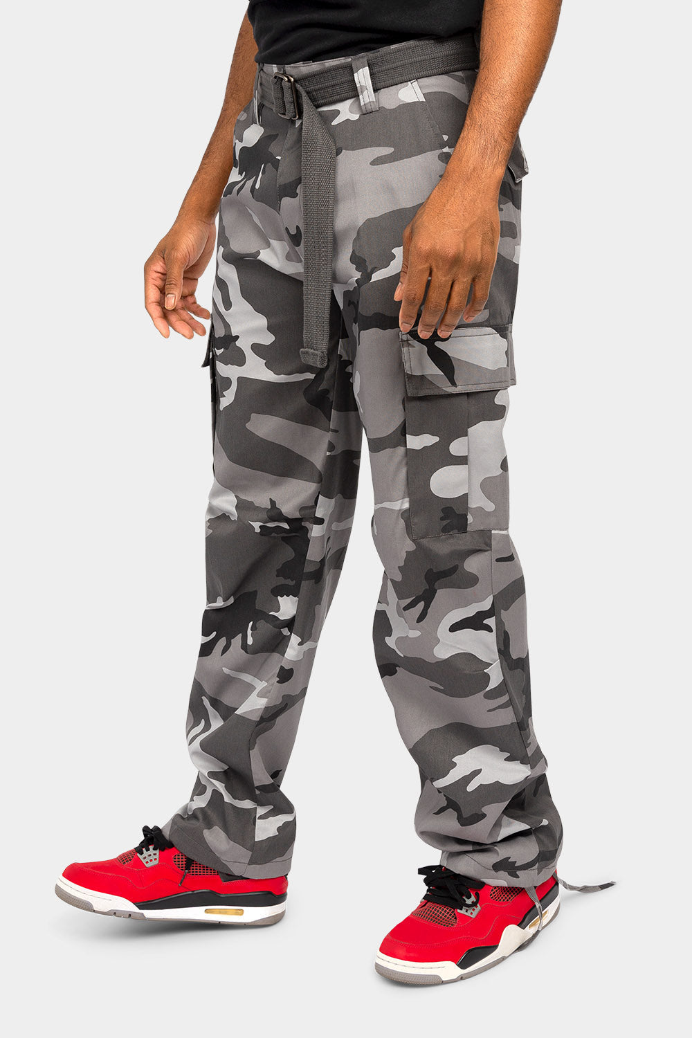 Essential Canvas Cargo Camo Pants with Belt