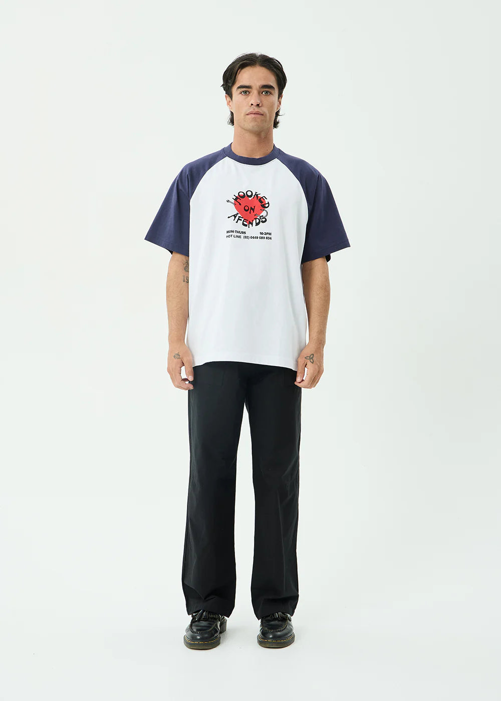 AFENDS Mens Hooked - Heavyweight Raglan Tee - White