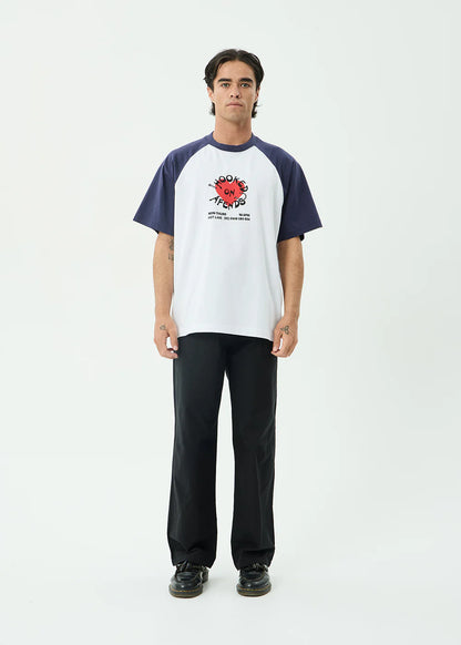 AFENDS Mens Hooked - Heavyweight Raglan Tee - White