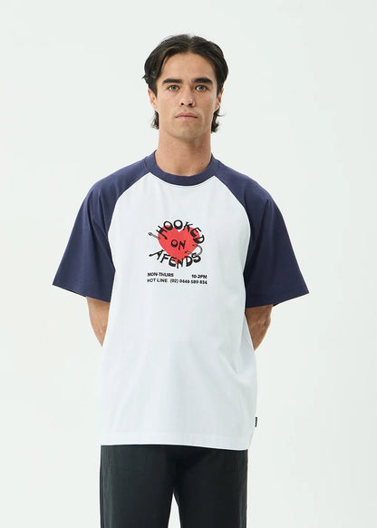 AFENDS Mens Hooked - Heavyweight Raglan Tee - White