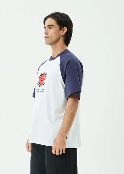 AFENDS Mens Hooked - Heavyweight Raglan Tee - White
