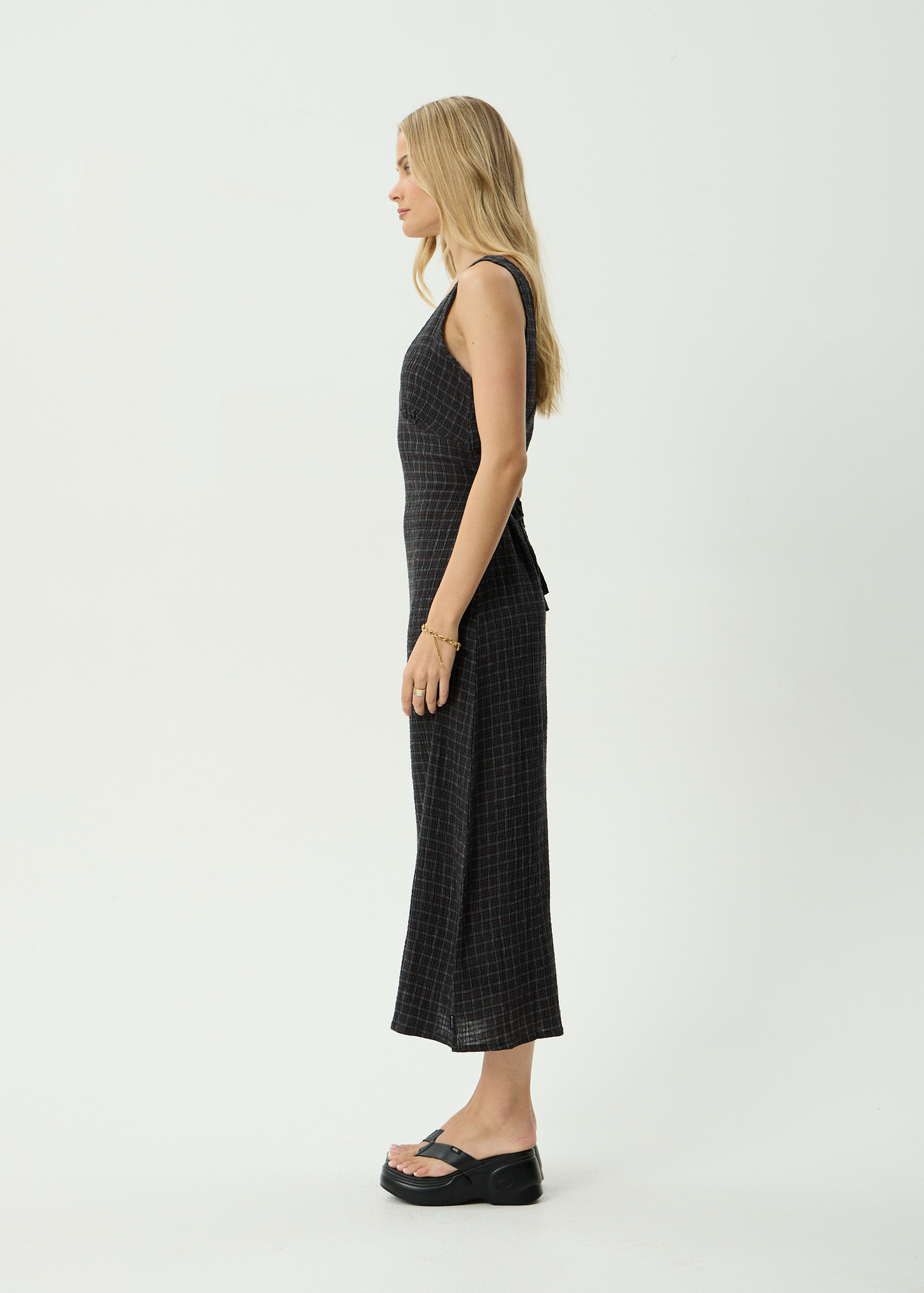 AFENDS Womens Tully - Seersucker Maxi Dress - Dusk Black Check