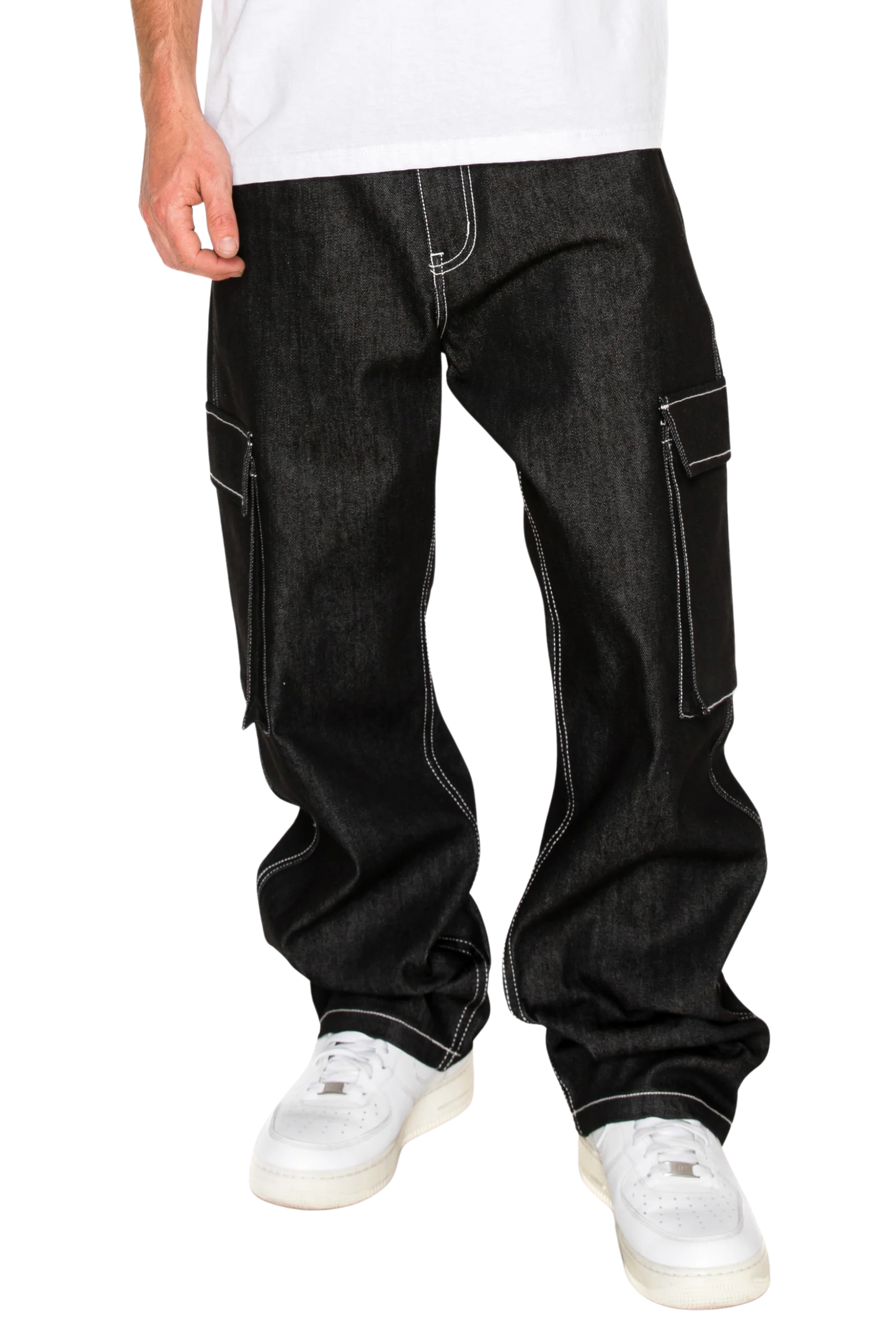 Baggy Fit Raw Denim Cargo Jeans