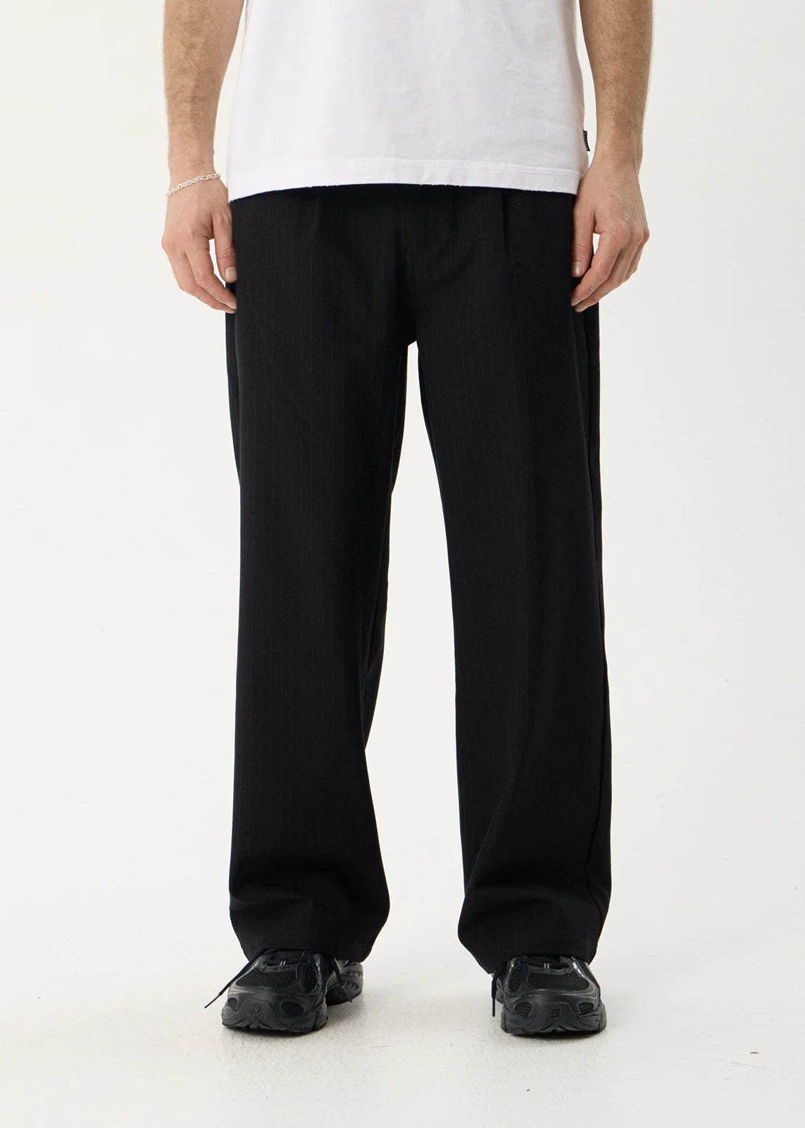 AFENDS Mens Business - Pleated Pants - Black Stripe