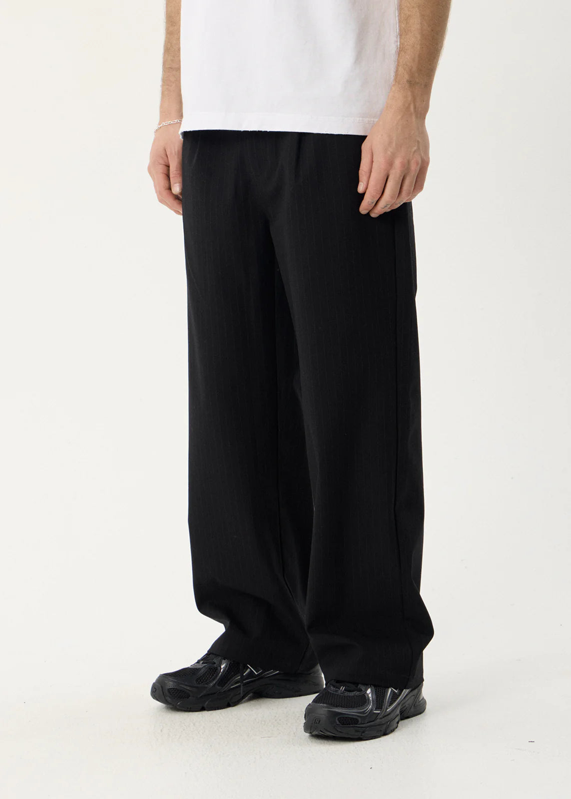 AFENDS Mens Business - Pleated Pants - Black Stripe