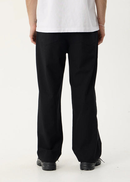 AFENDS Mens Business - Pleated Pants - Black Stripe