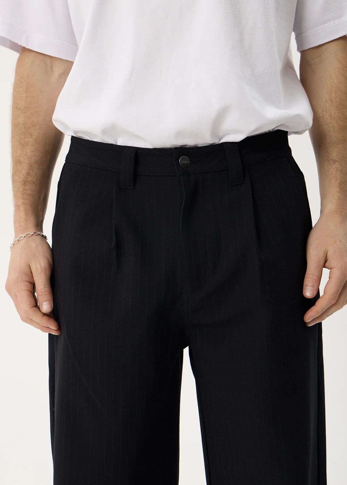 AFENDS Mens Business - Pleated Pants - Black Stripe