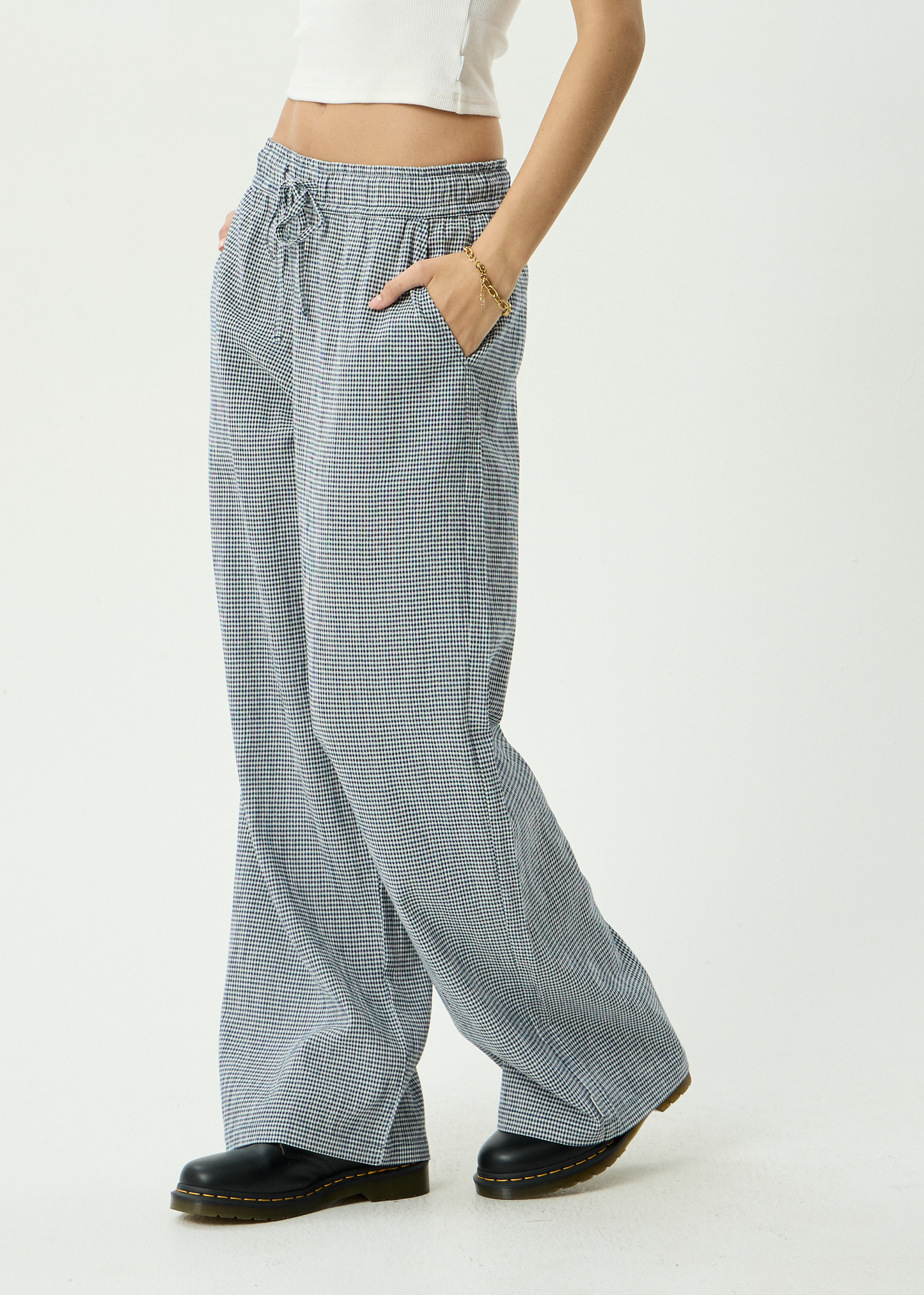 AFENDS Womens Harriet - Wide Leg Pant - Indy Navy Check