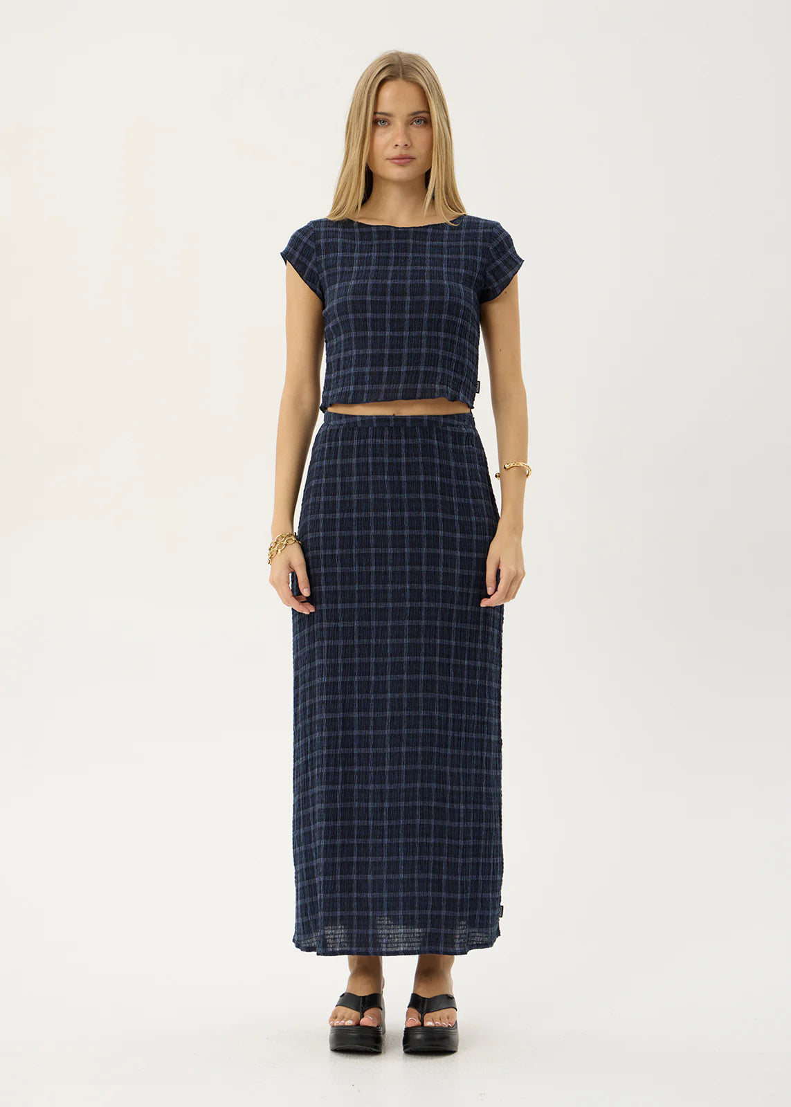 AFENDS Womens Darcy - Seersucker Top - Thea Midnight Check