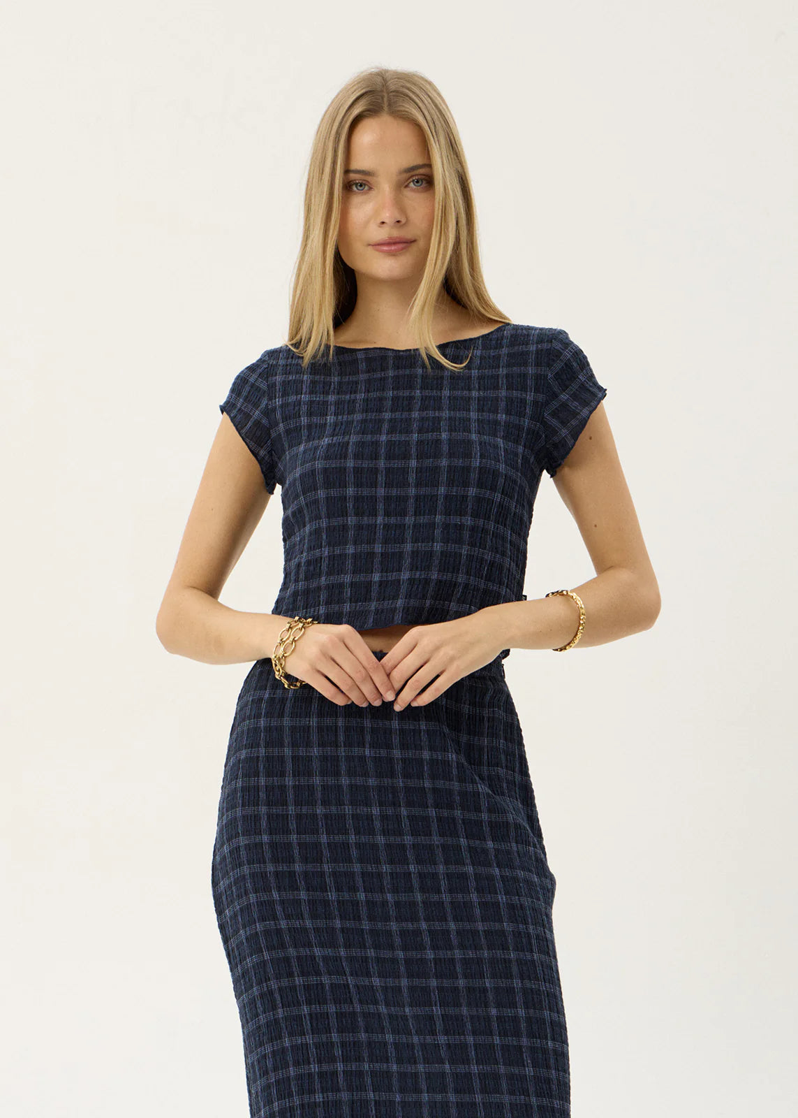 AFENDS Womens Darcy - Seersucker Top - Thea Midnight Check
